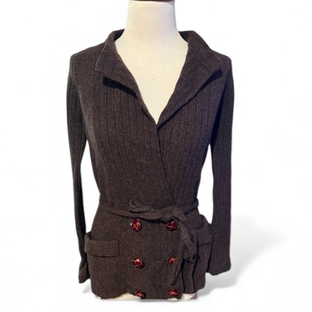 Marc Jacobs Lambs Wool Dark Brown Knitwear Cardigan  with leather buttons size M